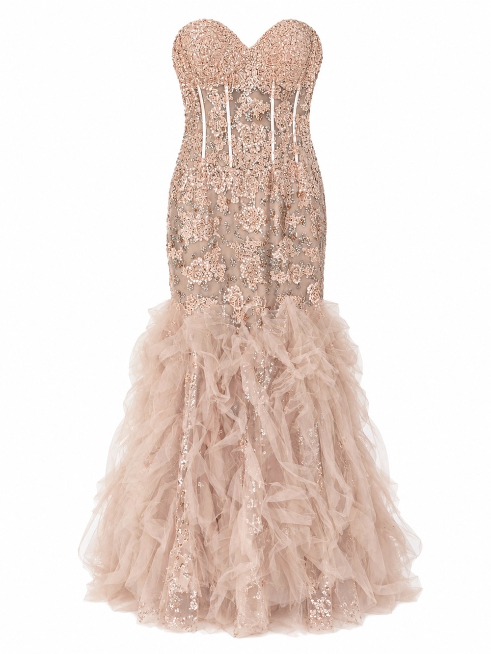 Jovani Formal Gown Prom Dress Wedding Mauve Pink Lace Tulle Sequins Women's Sz 8